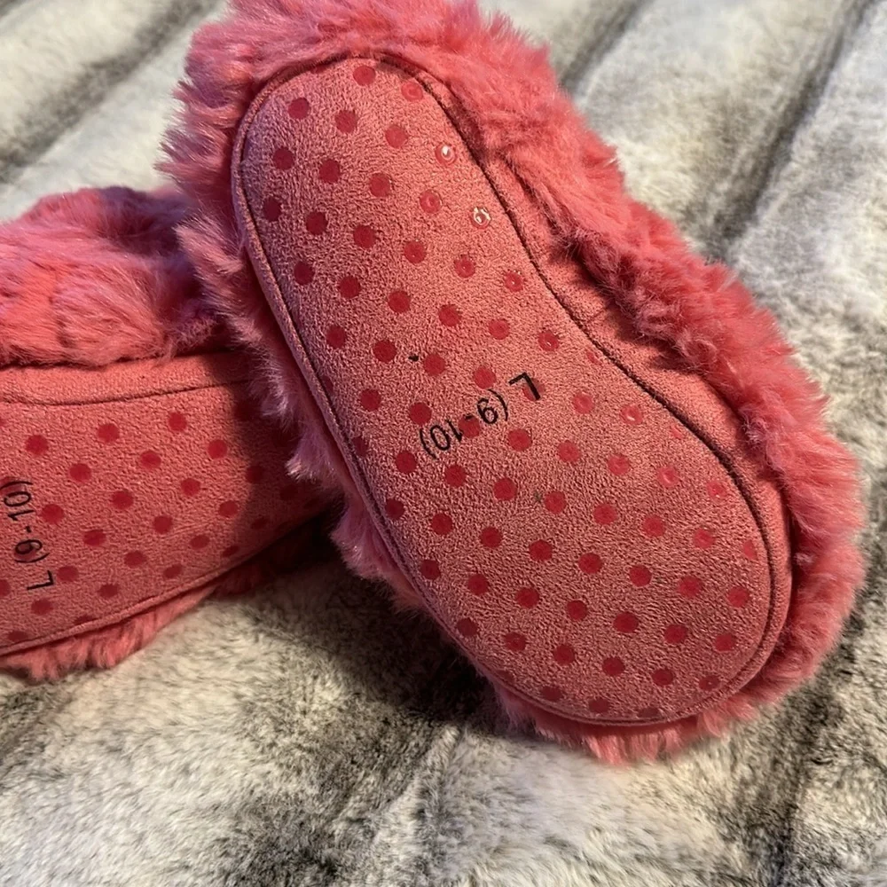 Pink fuzzy booty slippers